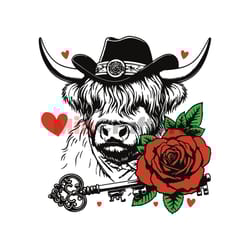 highland cow rose valentine svg