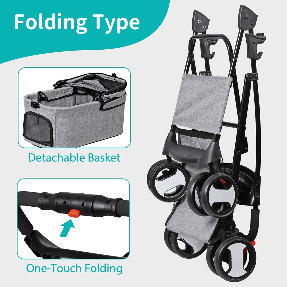 3in1 Foldable Pet Stroller Detachable Carrier Car Seat Cat Dog Strollers For Travel Lightweight Dur 2