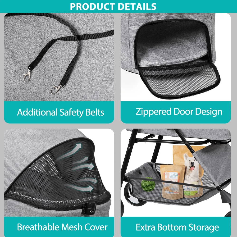 3in1 Foldable Pet Stroller Detachable Carrier Car Seat Cat Dog Strollers For Travel Lightweight Dur 4