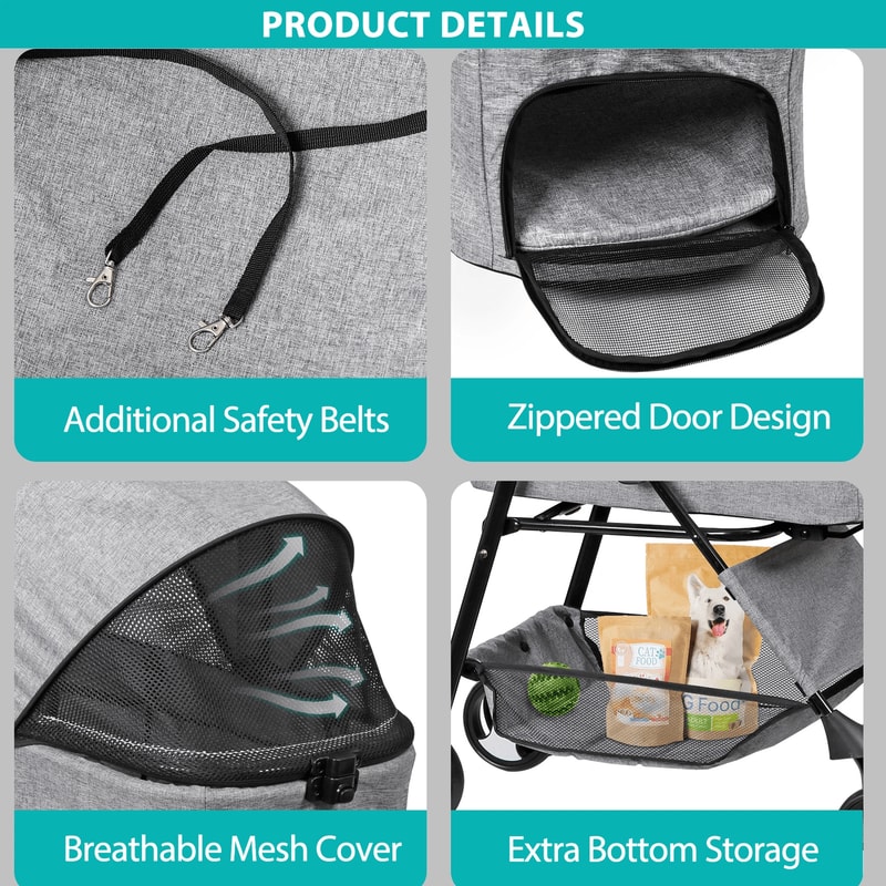 3in1 Foldable Pet Stroller Detachable Carrier Car Seat Cat Dog Strollers For Travel Lightweight Dur 4