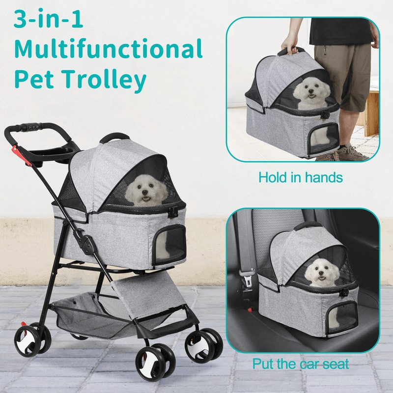 3in1 Foldable Pet Stroller Detachable Carrier Car Seat Cat Dog Strollers For Travel Lightweight Dur 1