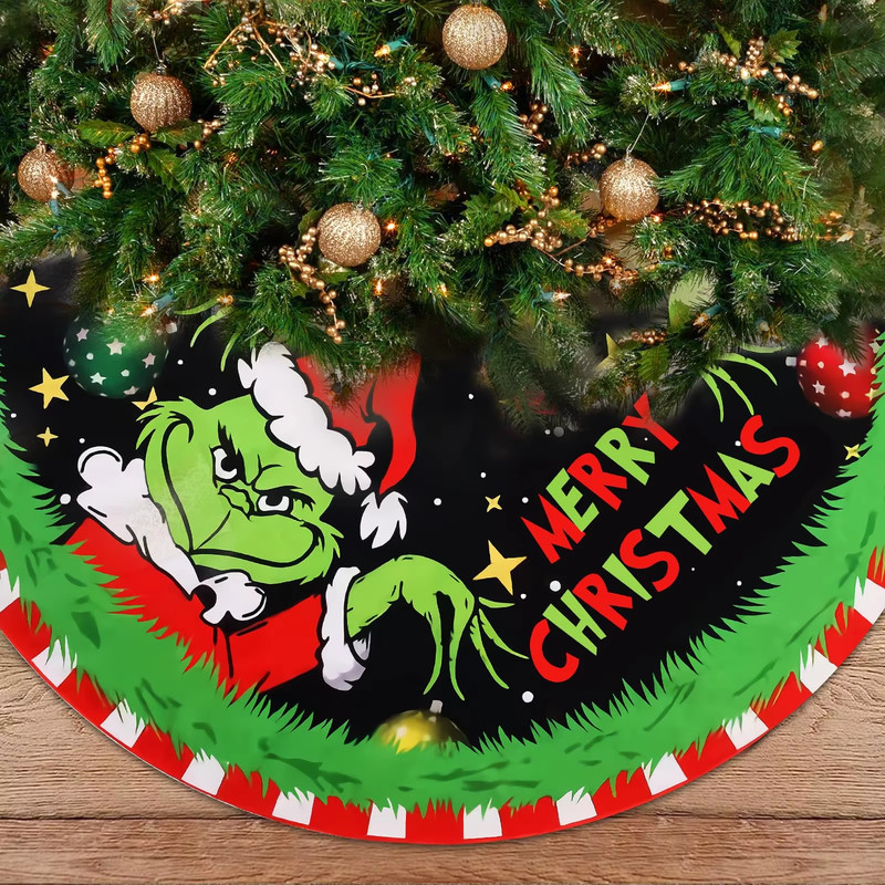 Green Monster Christmas Tree Skirt, Grinch Christmas Decor, Festive Atmosphere Home Decor for Indoors and Outdoors