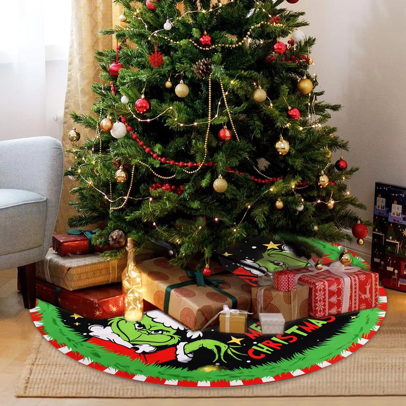 Green Monster Christmas Tree Skirt, Grinch Christmas Decor, Festive Atmosphere Home Decor for Indoors and Outdoors