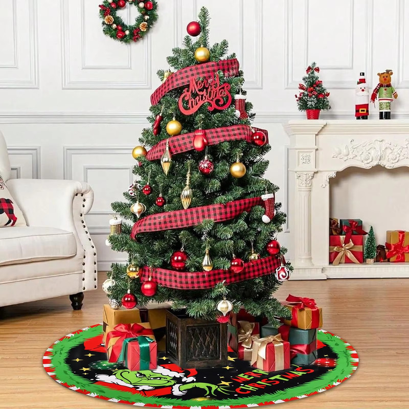Green Monster Christmas Tree Skirt, Grinch Christmas Decor, Festive Atmosphere Home Decor for Indoors and Outdoors