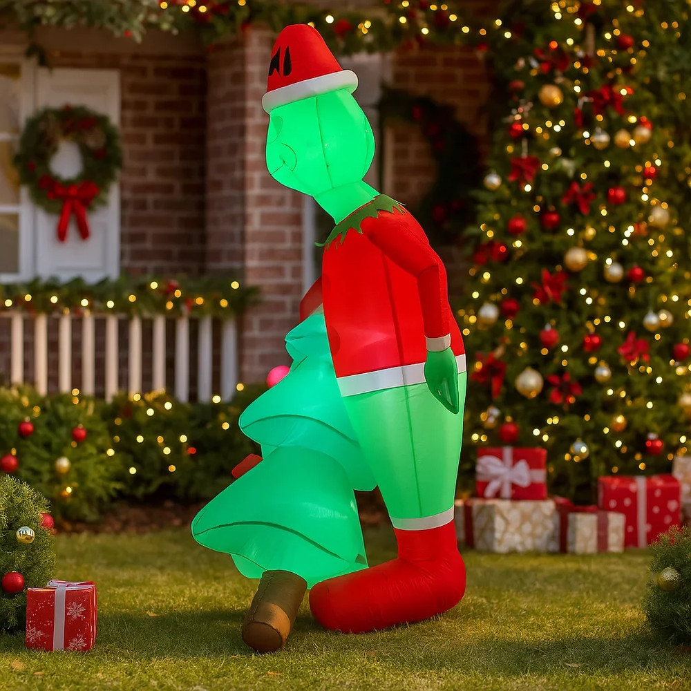 Grinch Holding Christmas Tree Inflatable Model With LED Lights Holiday Decor Outdoor Home Yard Part 3
