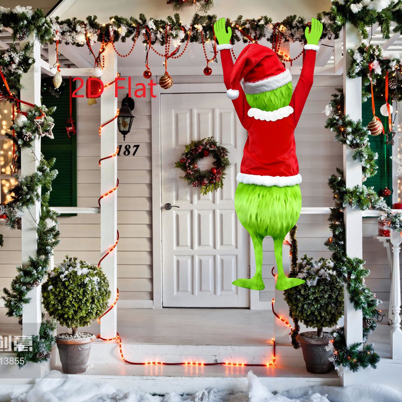 2D Christmas Green haired Man Hanging Merry Christmas Decoration, Gift Holiday Indoor Outdoor Fun Decor Hanging Gift