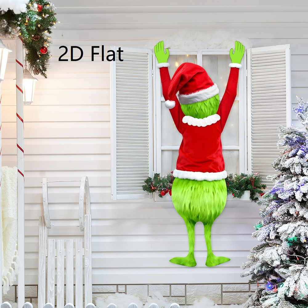 2D Christmas Green haired Man Hanging Merry Christmas Decoration, Gift Holiday Indoor Outdoor Fun Decor Hanging Gift