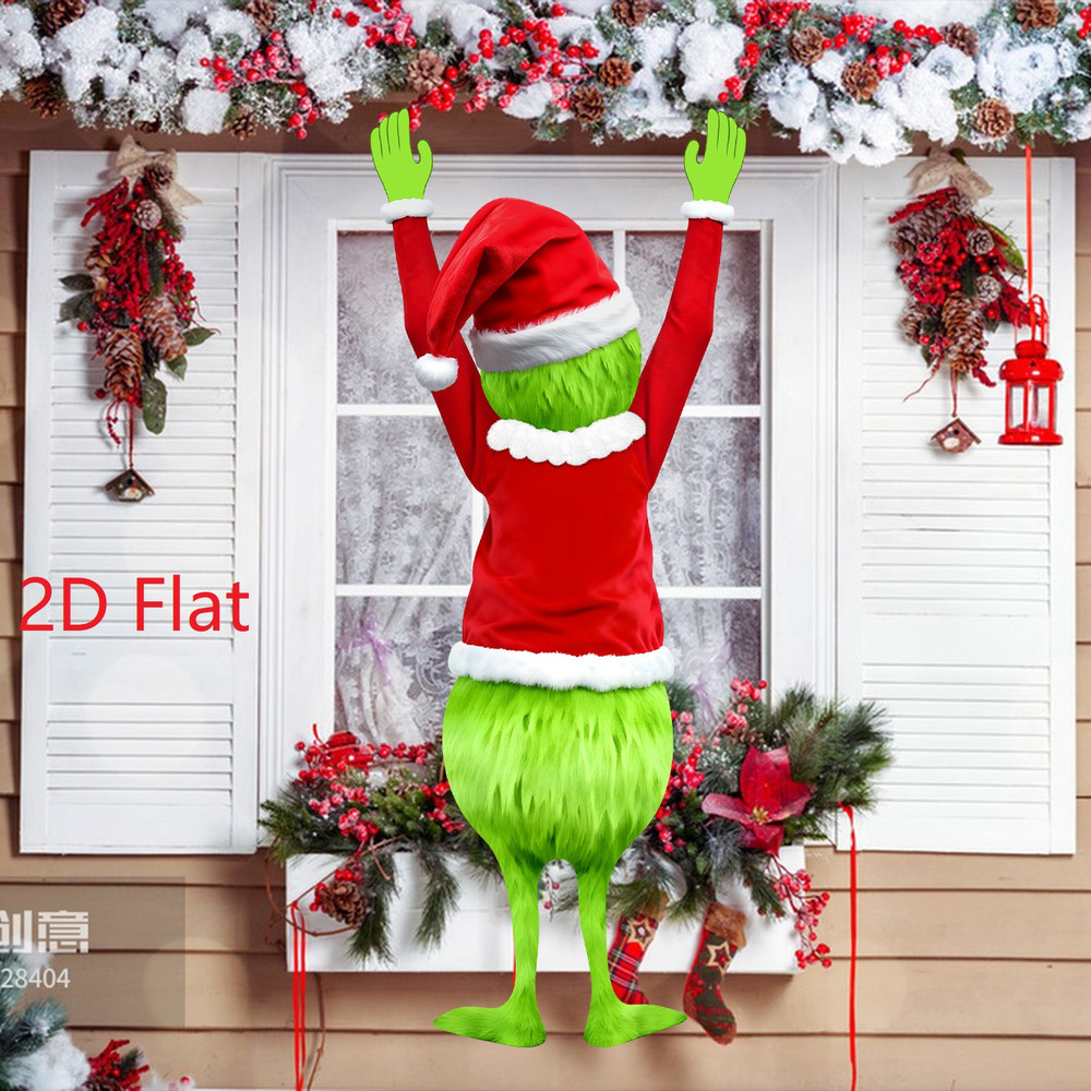 2D Christmas Green haired Man Hanging Merry Christmas Decoration, Gift Holiday Indoor Outdoor Fun Decor Hanging Gift