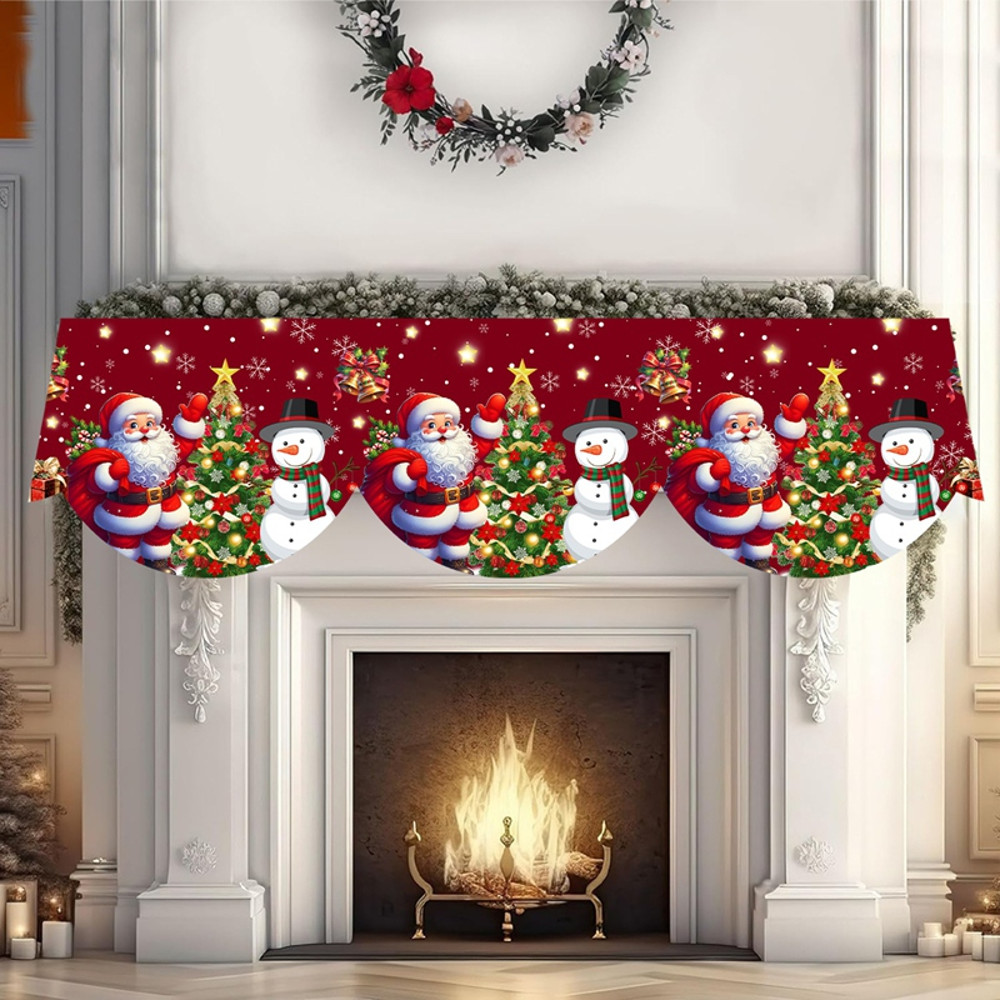 Christmas Fireplace Mantel Scarf Santa, Snowman Tablecloth Christmas, Decorations for Home, Xmas Navidad Gifts New Year