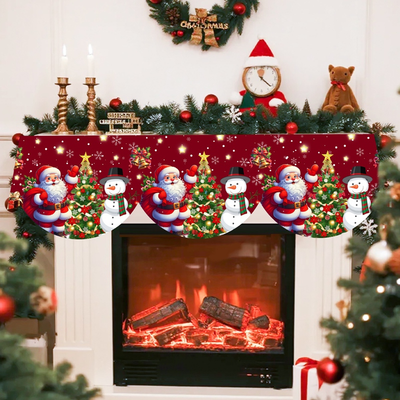 Christmas Fireplace Mantel Scarf Santa, Snowman Tablecloth Christmas, Decorations for Home, Xmas Navidad Gifts New Year