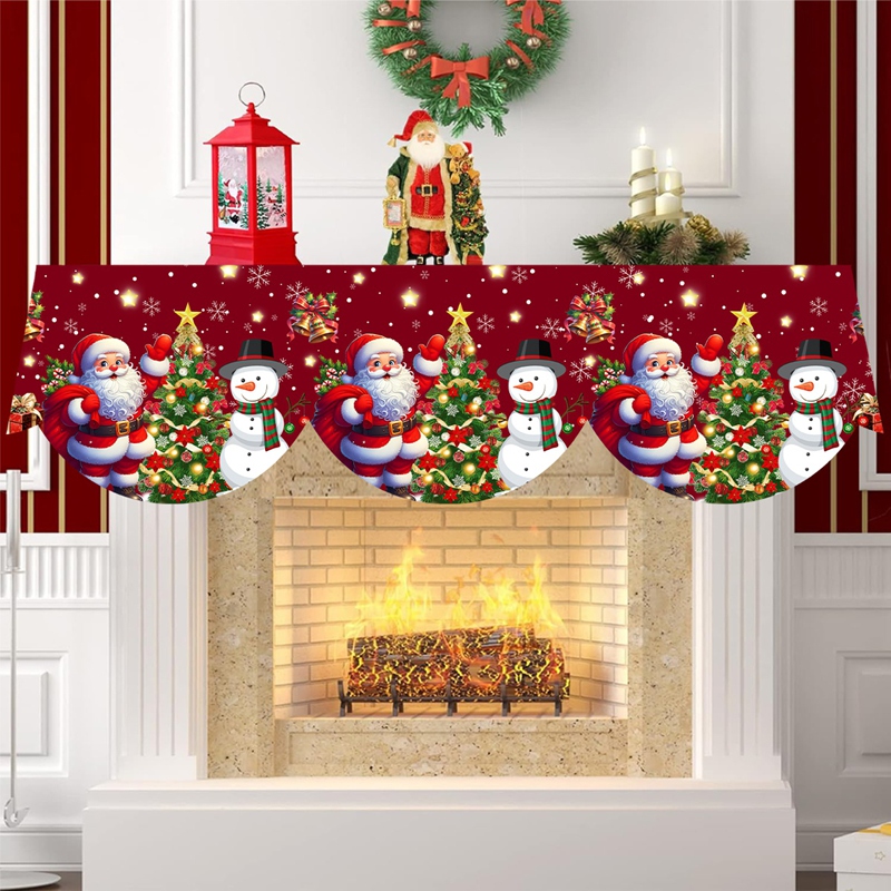 Christmas Fireplace Mantel Scarf Santa, Snowman Tablecloth Christmas, Decorations for Home, Xmas Navidad Gifts New Year