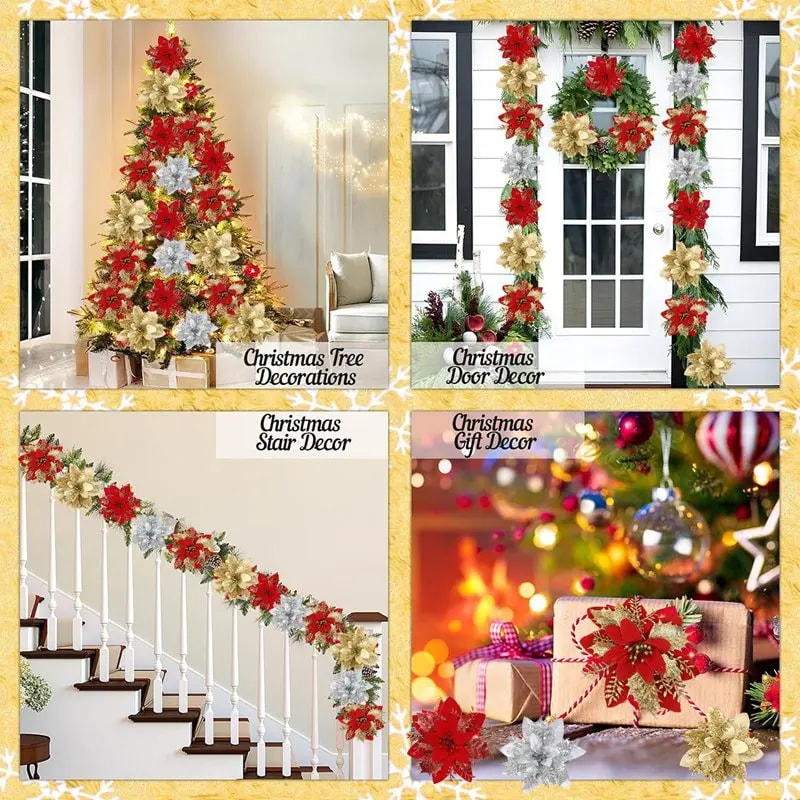 Christmas Glitter Artificial Flowers Christmas Tree Hanging Ornaments Fake Xmas New Year Navidad Gi 5