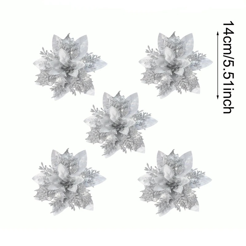 Christmas Glitter Artificial Flowers Christmas Tree Hanging Ornaments Fake Xmas New Year Navidad Gi 6