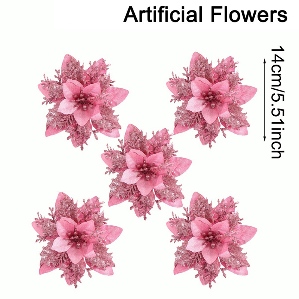 Christmas Glitter Artificial Flowers Christmas Tree Hanging Ornaments Fake Xmas New Year Navidad Gi 10