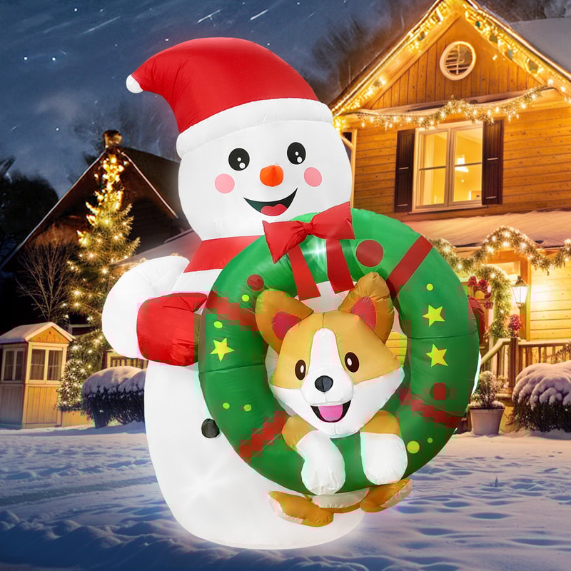 Christmas Inflatable Snowman Holiday Wreath Party Decor Outdoor Decorations With Corgi Christmas Bl 3