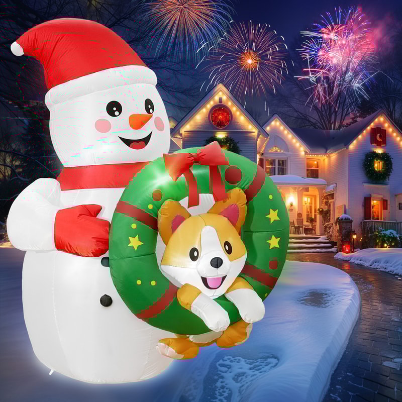 Christmas Inflatable Snowman Holiday Wreath Party Decor Outdoor Decorations With Corgi Christmas Bl 2