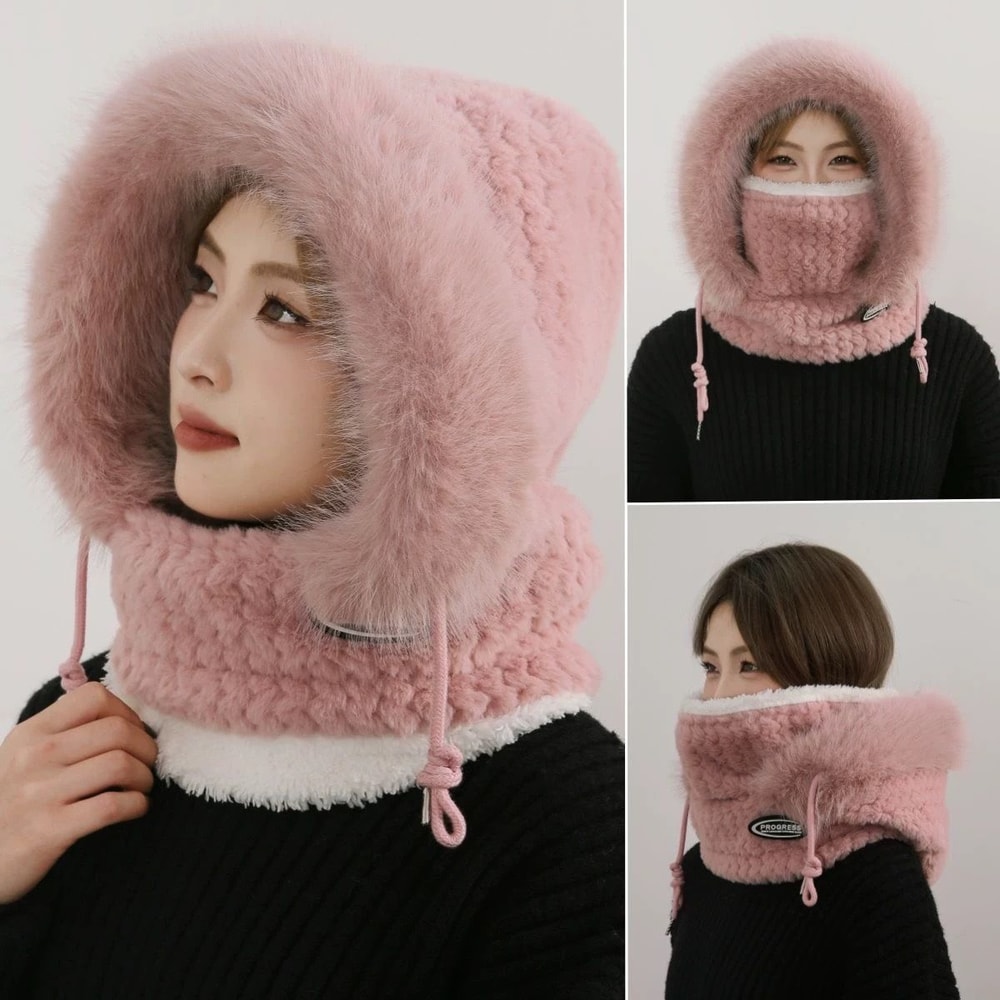 Windproof Thermal Plush Hat For Women Autumn Winter Hood Scarf And Mask Thick Ear Protection For Ou 8