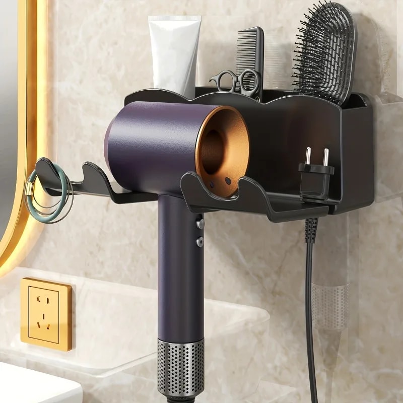 Non Perforated Wall Mounted Bathroom Bracket Hair Dryer Storage Rack Bathroom Air Duct Holder 0