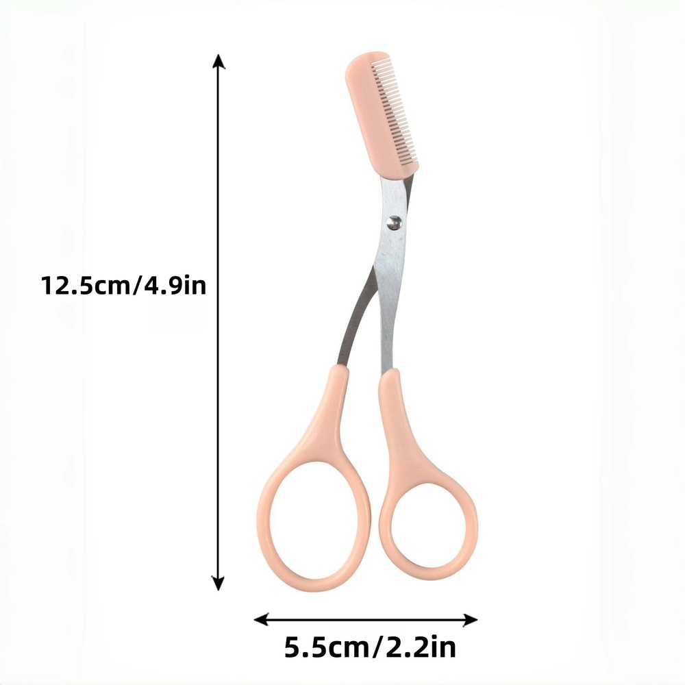 Stainless Steel Eyebrow Scissors With Built In Comb Pink Precise Grooming Tool Shaping And Creating 4