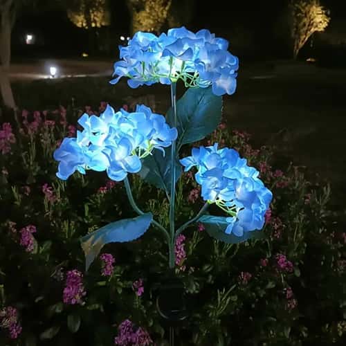 LED Artificial Flower Lights, Solar Hydrangea Lights With 3 Heads for Outdoor Yard, Garden, Lawn, Fence, Pathway Decor