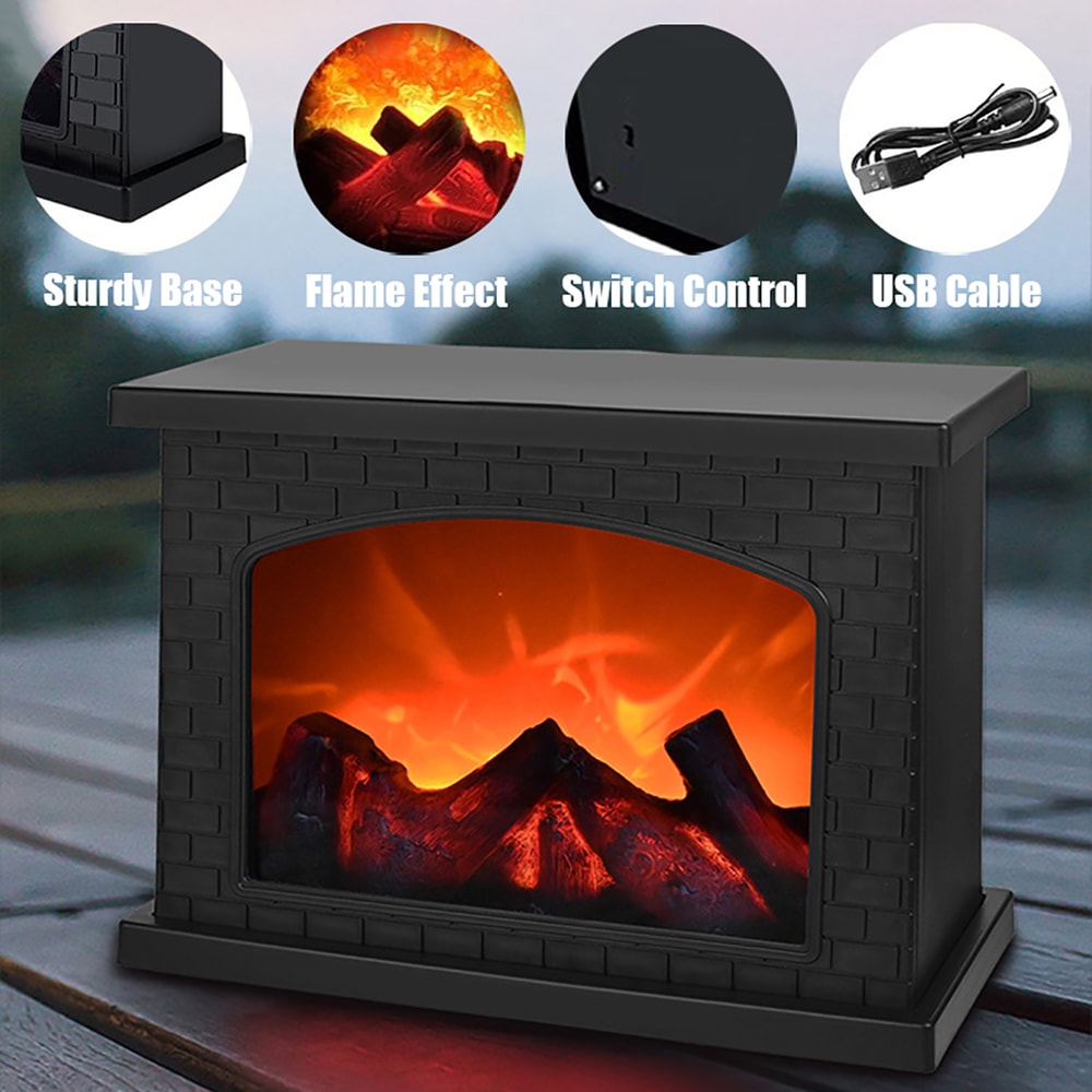 LED Table Lights Lamp for Holiday Winter, Fireplace Flame Light Charcoal Style