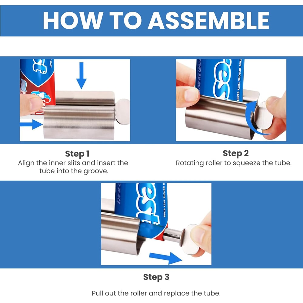 Toothpaste Squeezer Bathroom Accessories, Tube Roller Stainless Steel Wringer, Cosmetics Ointments Rotate Dispenser