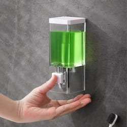 wall mounted traceless disinfectant soap dispenser, non perforated manual press transparent bathroom bottle
