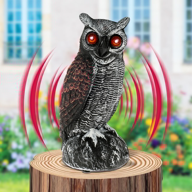 Waterproof Garden Fake Owl Deterrent, New Solar Owl Scare Bird Control, Emits Scary Sound and Eyes Light