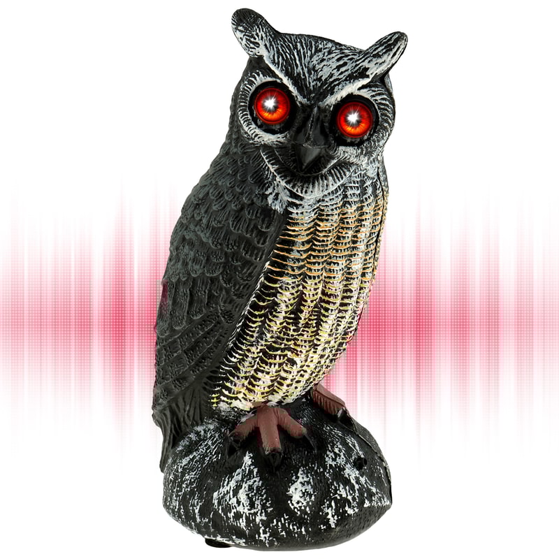 Waterproof Garden Fake Owl Deterrent, New Solar Owl Scare Bird Control, Emits Scary Sound and Eyes Light