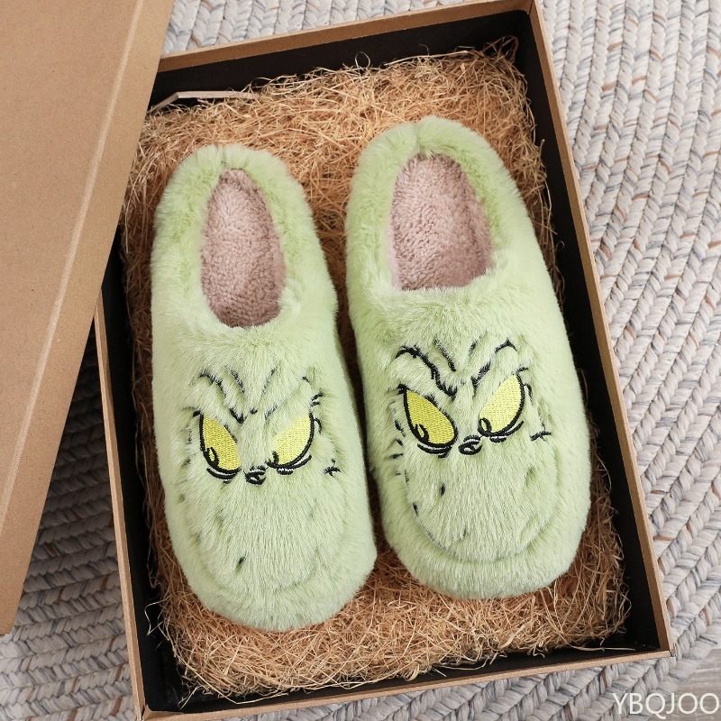 Comfortable Cotton Mop Slippers For Women Autumn Winter Fashion Plus Size Green Fur Monster Indoor 1