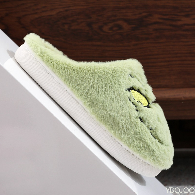 Comfortable Cotton Mop Slippers For Women Autumn Winter Fashion Plus Size Green Fur Monster Indoor 4