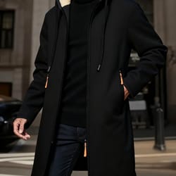 outdoor warm zipper jacket, winter men thickened hoodies, solid color long sleeve cardigan overcoat