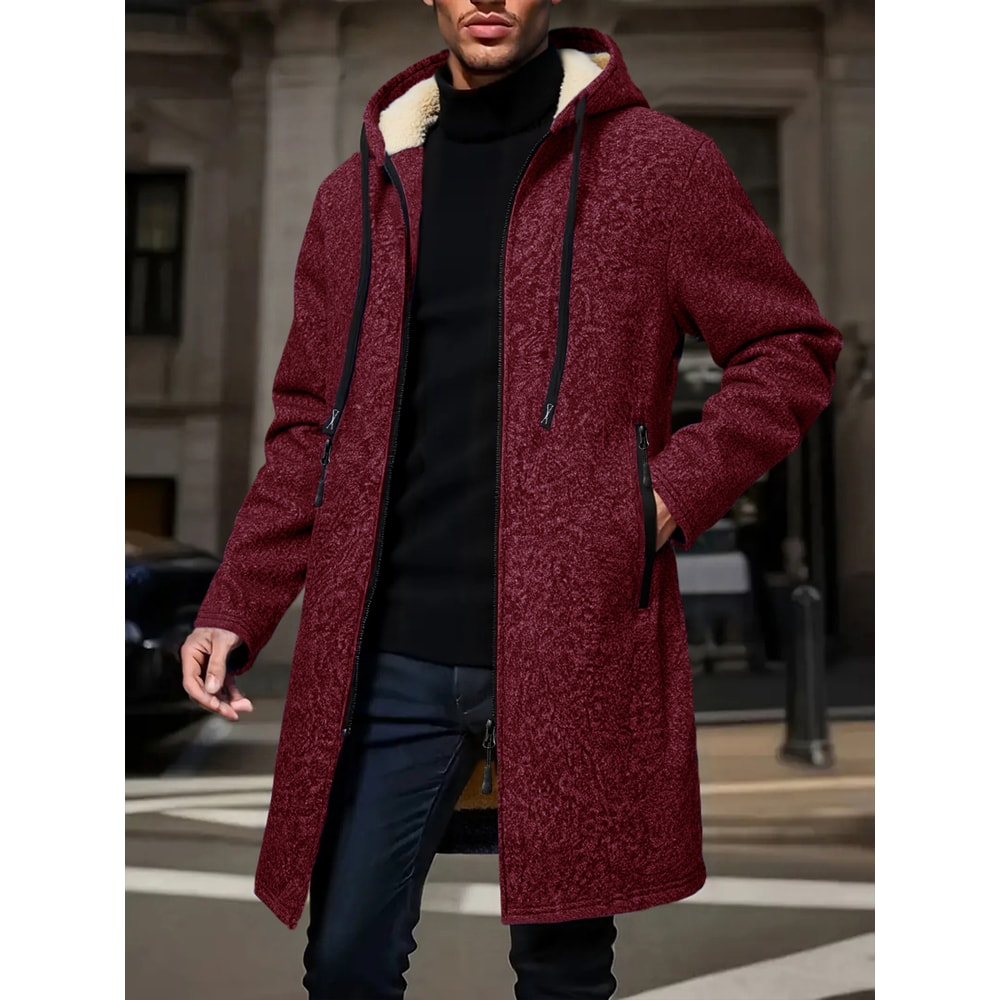 Outdoor Warm Zipper Jacket Winter Men Thickened Hoodies Solid Color Long Sleeve Cardigan Overcoat 5