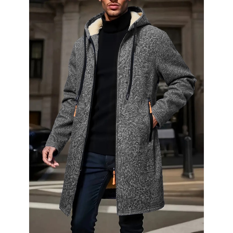 Outdoor Warm Zipper Jacket Winter Men Thickened Hoodies Solid Color Long Sleeve Cardigan Overcoat 3