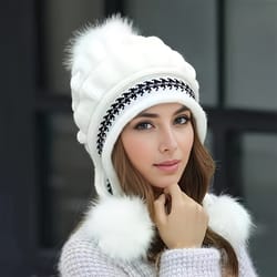 thick thermal cap for cold weather, soft winter warm fur hat, knitted beanie casual slouchy earflap hat for women