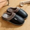 Indoor Waterproof Fur Flat Men's Winter Slipper, PU Leather Big Sizes Home Houseshoes
