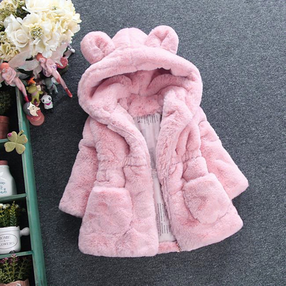 Hooded Parka Winter Baby Girls Clothes Faux Fur Coat Fleece Jacket Warm Snowsuit Outerwear Autumn C 4