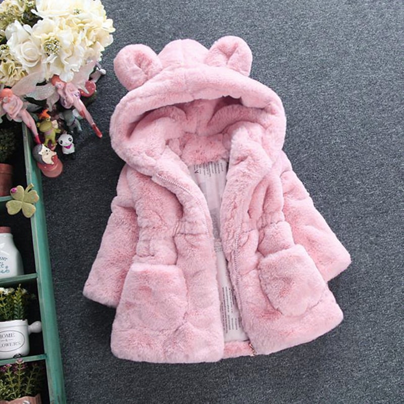 Hooded Parka Winter Baby Girls Clothes Faux Fur Coat Fleece Jacket Warm Snowsuit Outerwear Autumn C 4