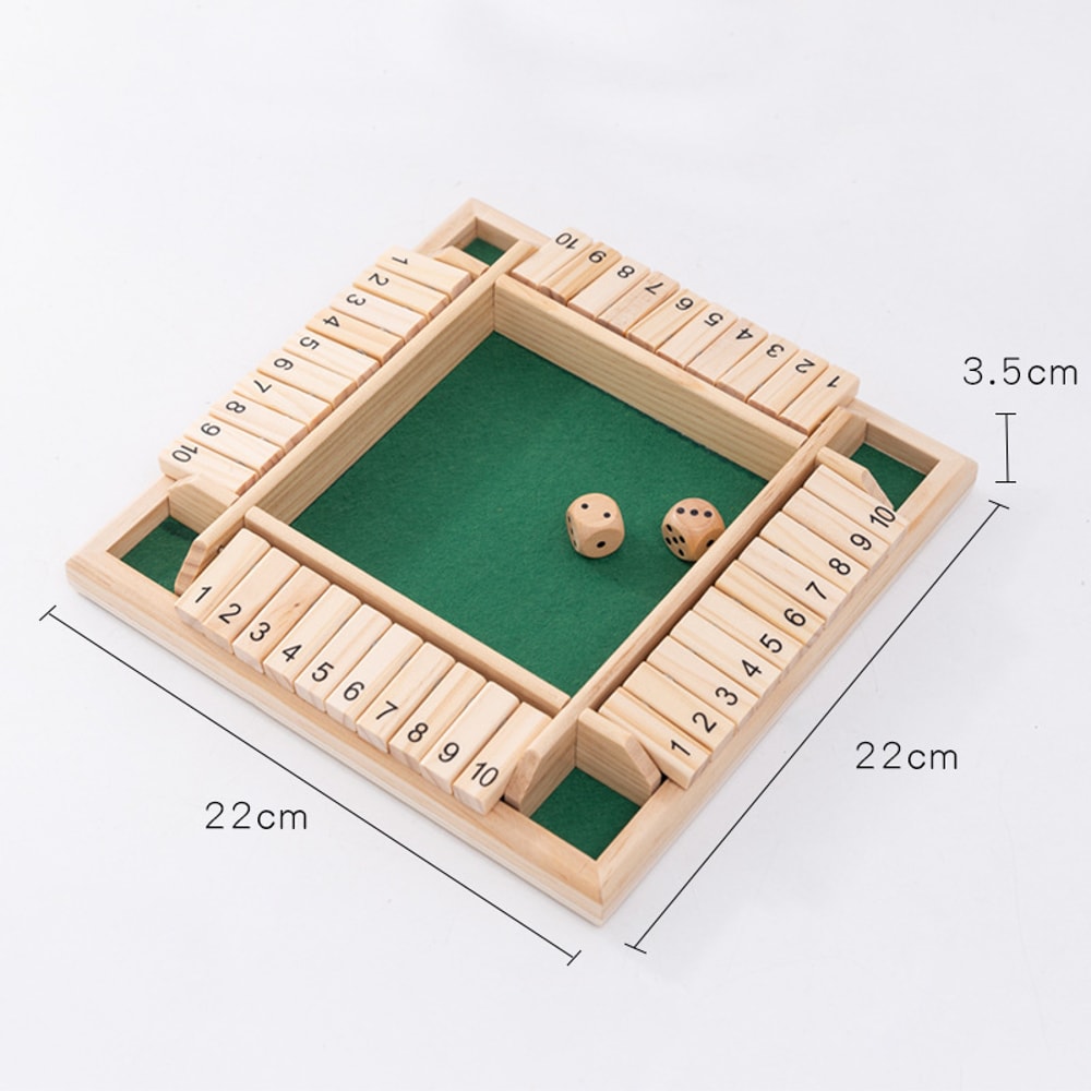 Shut The Box Wooden Dice Board Game, 4 Players, Pub Bar Party Supplies, Family Entertainment Game