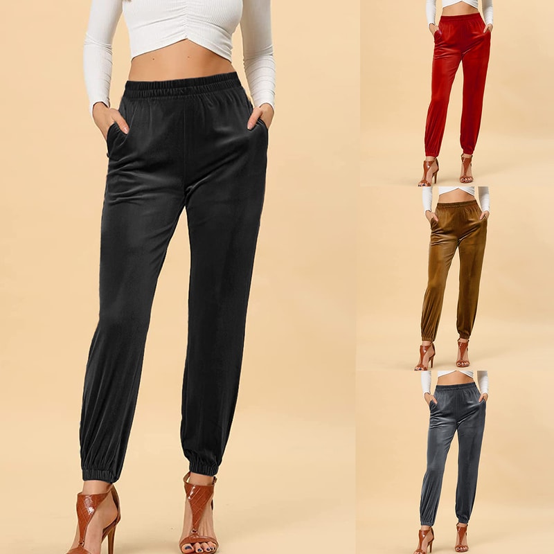 Velvet Velour Joggers For Women High Waist Harem Relaxed Fit Pants 0