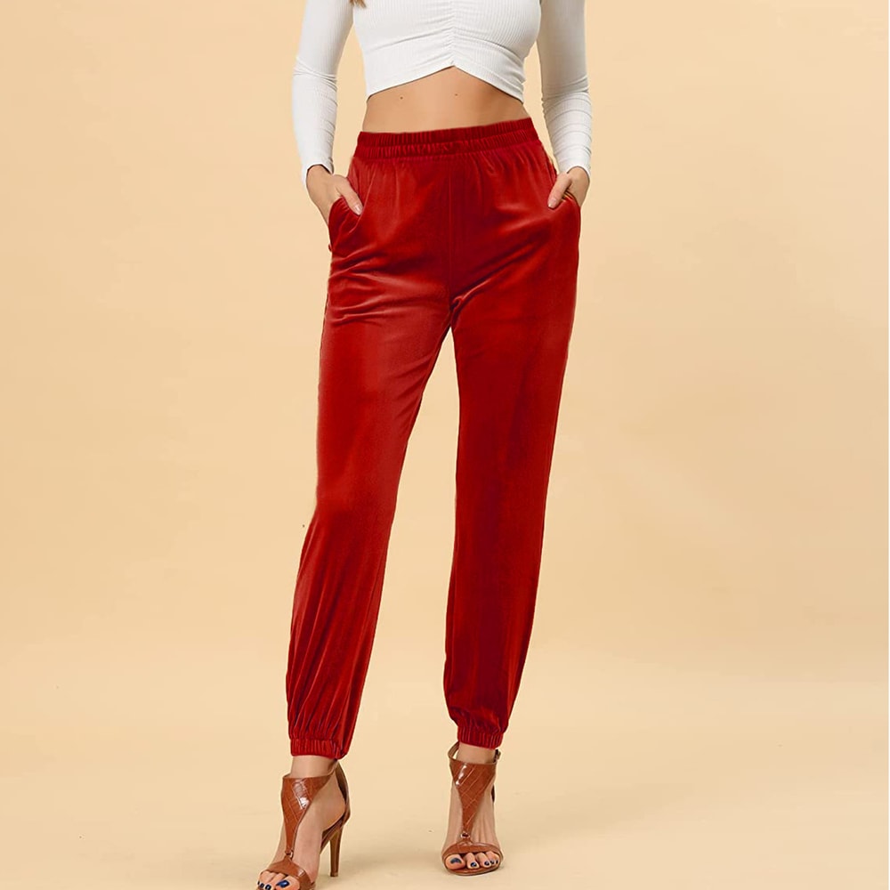 Velvet Velour Joggers For Women High Waist Harem Relaxed Fit Pants 3