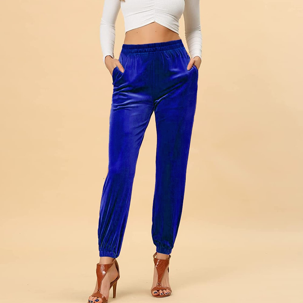 Velvet Velour Joggers For Women High Waist Harem Relaxed Fit Pants 5