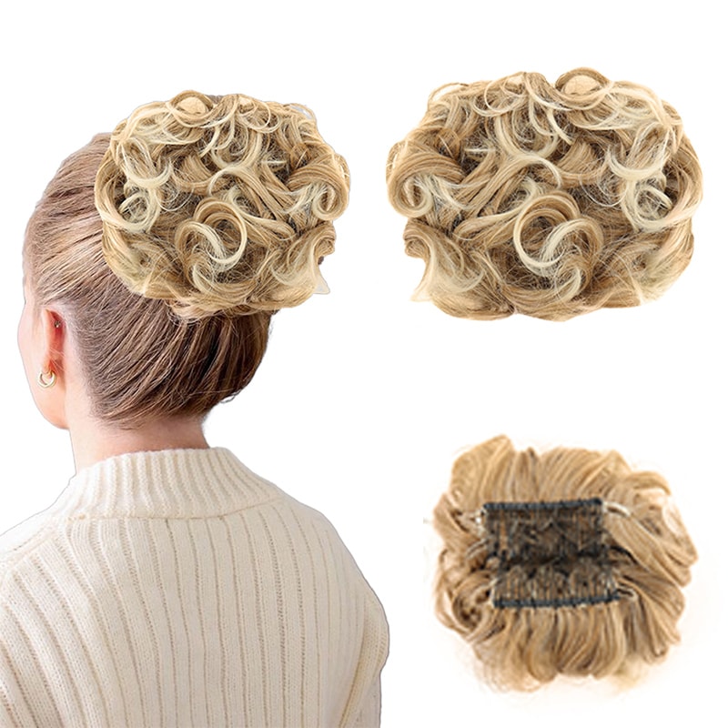 Synthetic Hair Combs Clip In Ponytail Short Scrunchie Chignon Messy Curly Dish Hair Bun 6