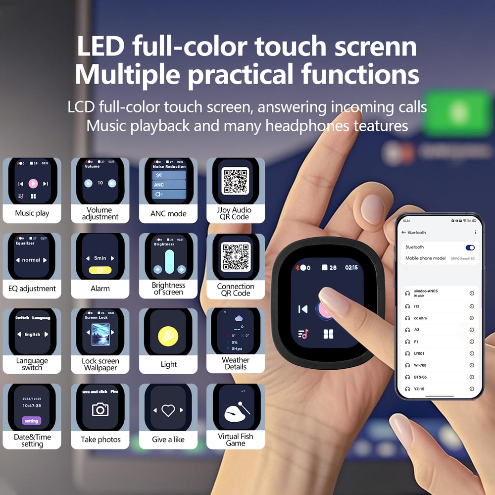 Active Noise Cancelling Headphones Hybrid Wireless Headphone With Touch Control LED Screen 1