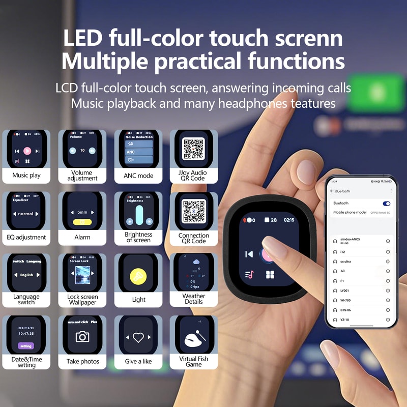 Active Noise Cancelling Headphones Hybrid Wireless Headphone With Touch Control LED Screen 1