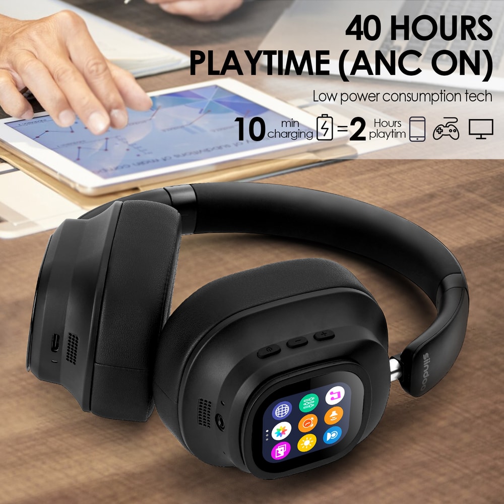 Active Noise Cancelling Headphones Hybrid Wireless Headphone With Touch Control LED Screen 2