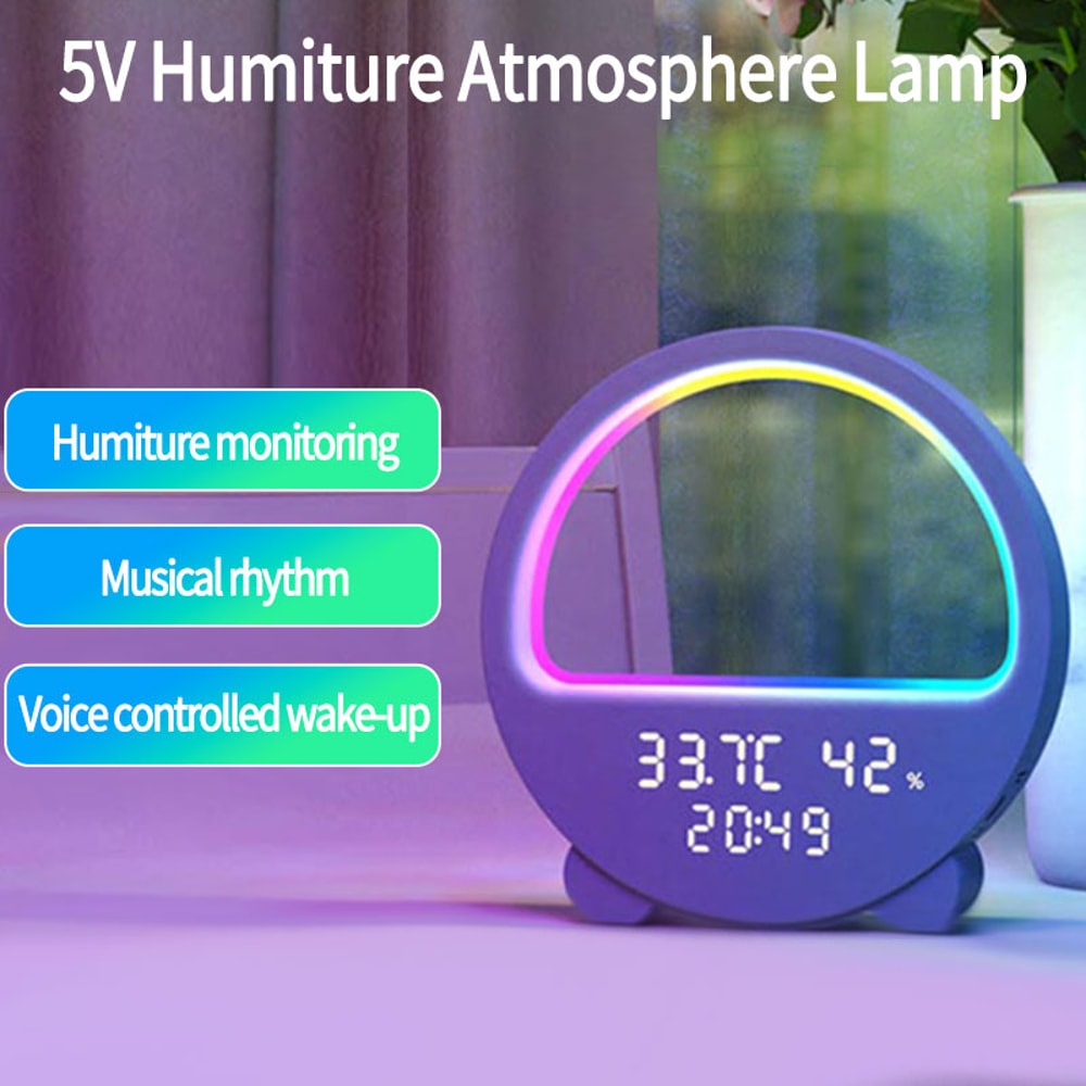 Desktop Clock Multifunctional Night Light Temperature And Humidity Meter Bedside Lamp With Voice Wa 1