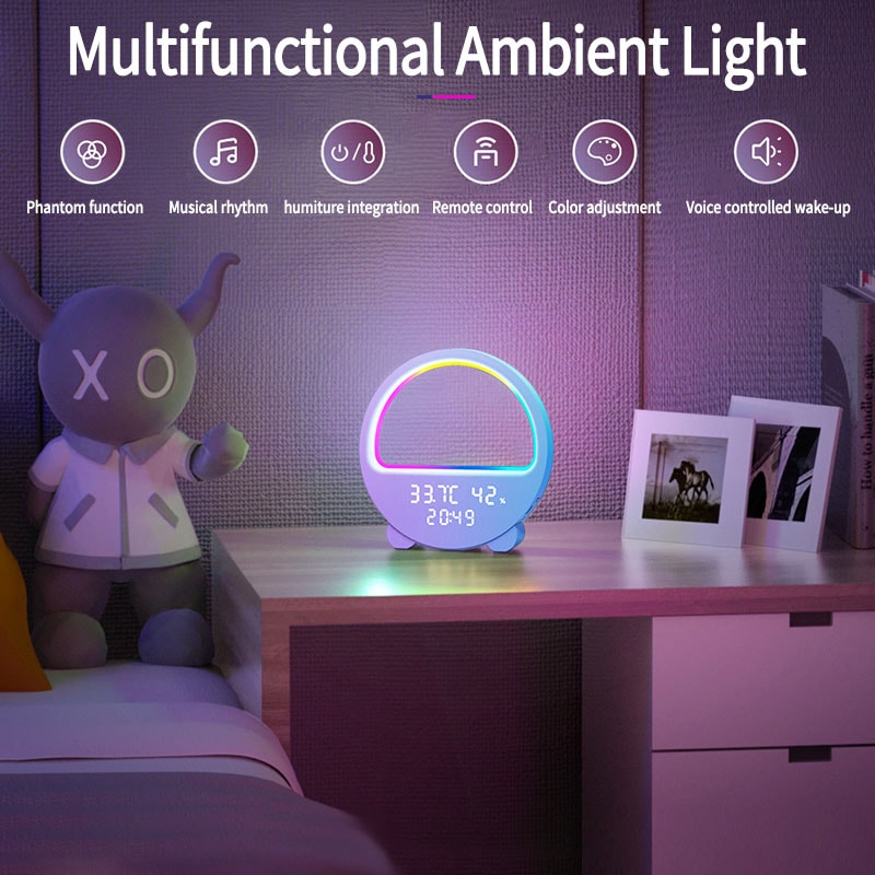 Desktop Clock Multifunctional Night Light Temperature And Humidity Meter Bedside Lamp With Voice Wa 2