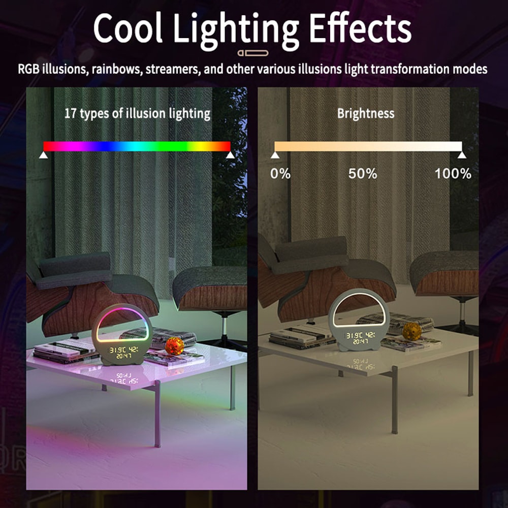 Desktop Clock Multifunctional Night Light Temperature And Humidity Meter Bedside Lamp With Voice Wa 4