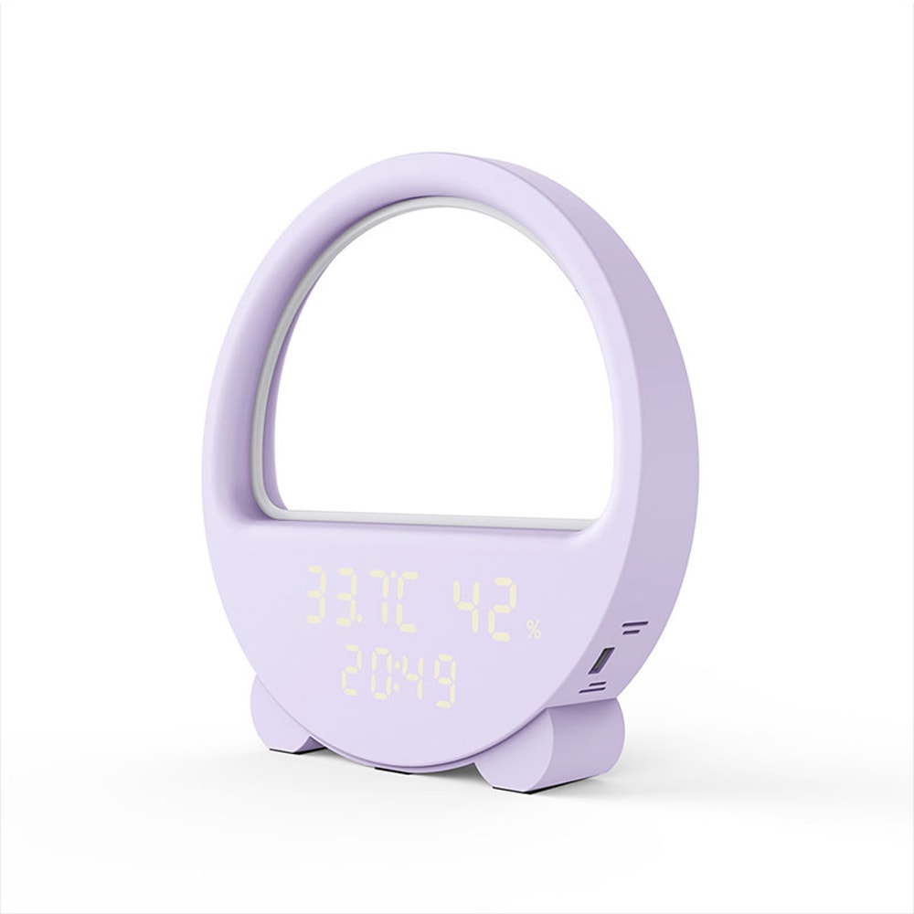 Desktop Clock Multifunctional Night Light Temperature And Humidity Meter Bedside Lamp With Voice Wa 7